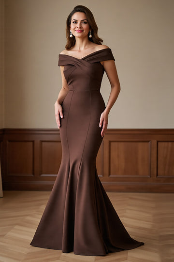 Off The Shoulder Brown Mermaid Mother Of The Bride Dress